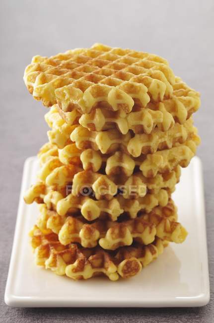 Pile of waffles on ceramic plate — Stock Photo