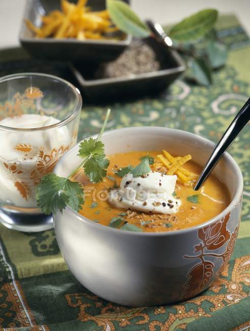 Sopa de cenoura com laranja e salsa — Fotografia de Stock