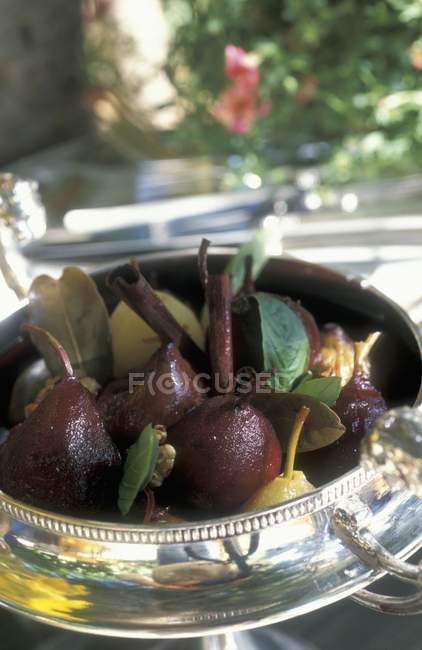 Pears poached in wine — Stock Photo