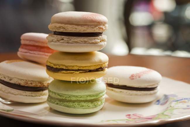 Assorted macaroons stacked — Stock Photo