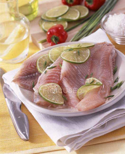 Filetes de peixe fresco na placa — Fotografia de Stock