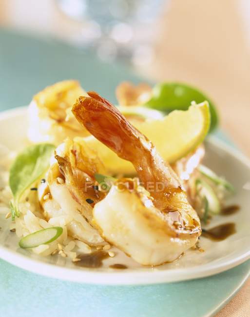 Mediterranean prawn salad on plate — Stock Photo