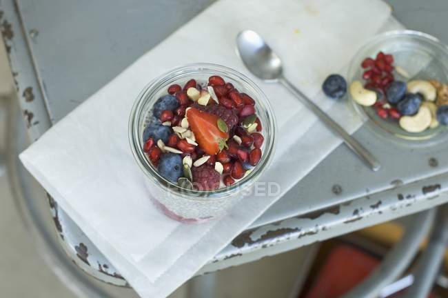 Chia pudding with summer fruits — Stock Photo
