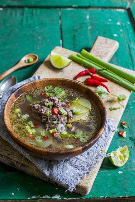 Thai soup with beef — Stock Photo