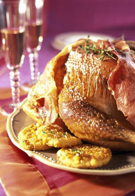 Roast turkey with ham — Stock Photo