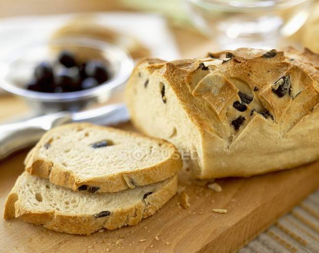 Olive bread sliced — Stock Photo