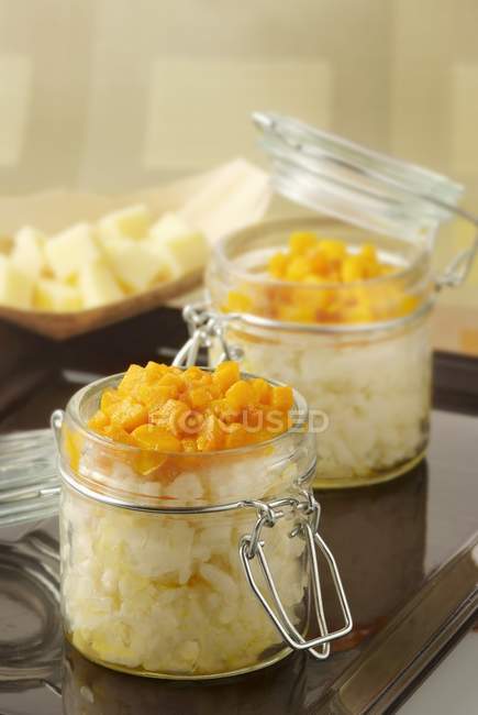 Pumpkin risotto in jars — Stock Photo