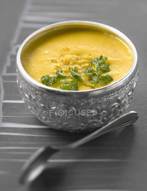 Помаранчевий сочевицю суп з смаженим коріандр — стокове фото