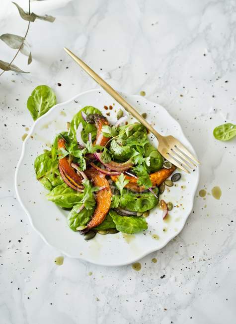 Salat mit Kürbis und Spinat — Stockfoto