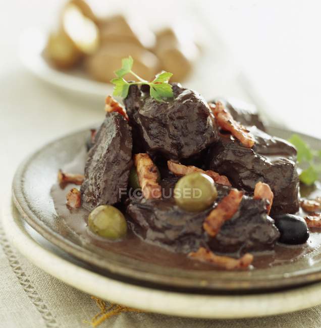 Beef estouffade with olives — Stock Photo