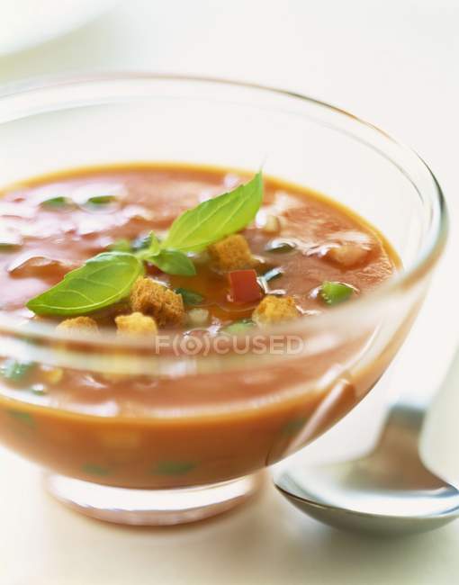 Gaspacho in glass bowl — Stock Photo