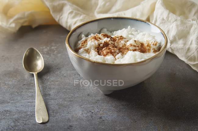 Traditional rice pudding with cinnamon — Stock Photo