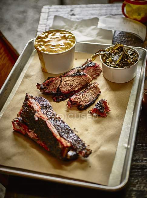 Beef Ribs  on metal tray — Stock Photo