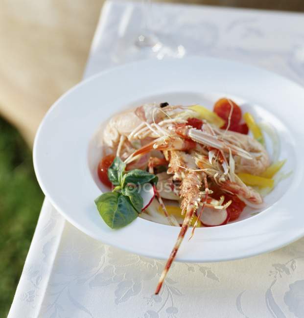 Лангустинский салат на тарелке — стоковое фото