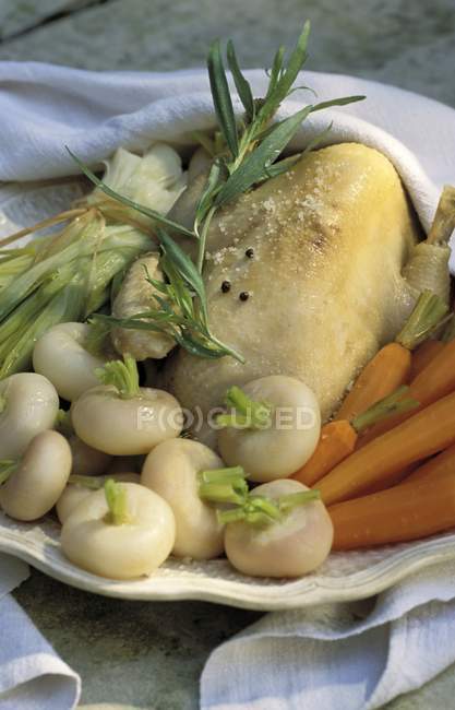 Chicken boiled with vegetables — Stock Photo