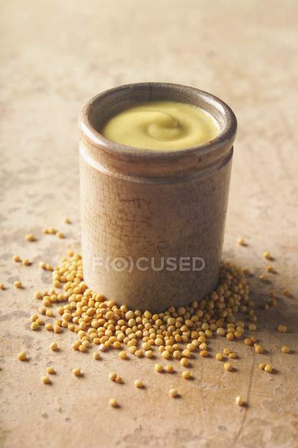 Moutarde de grain en pot — Photo de stock