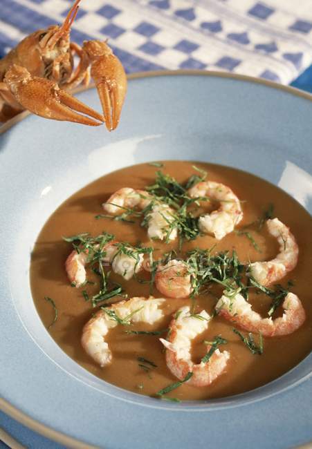 Bisque with peeled prawns — Stock Photo