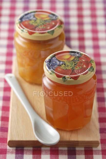 Jars of fruit jam — Stock Photo