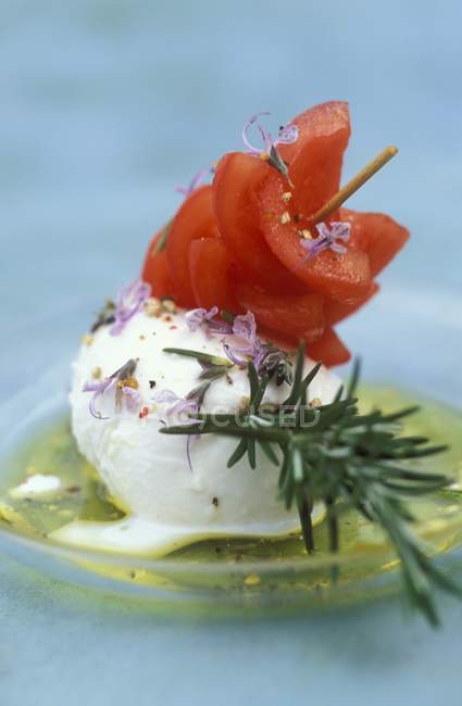 Pincho de tomate y mozzarella - foto de stock