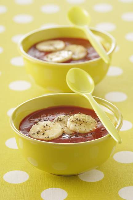 Tomato soup with bananas — Stock Photo