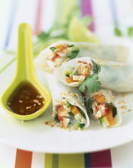 Crab meat and vegetables spring rolls — Stock Photo