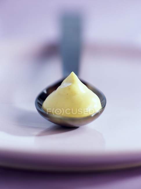Spoon with classic mustard — Stock Photo