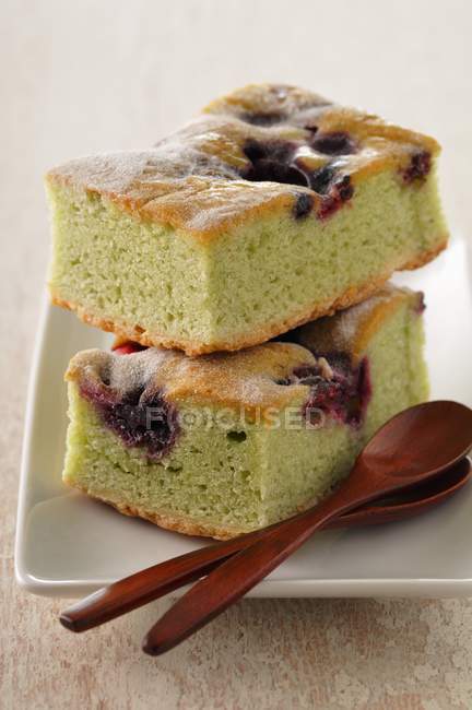 Pistachio and cherry soft cake — Stock Photo