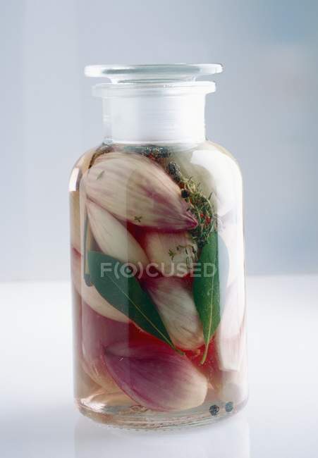 Shallot vinegar in the bottle — Stock Photo