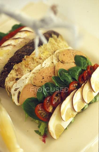 Bread with vegetables on plate — Stock Photo