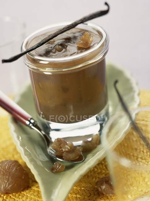 Candied chestnut jam in glass — Stock Photo