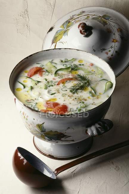 Tomato and cucmber soup — Stock Photo