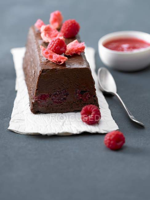 Chocolate terrine with raspberries — Stock Photo