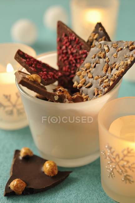 Christmas chocolate in plastic cup — Stock Photo