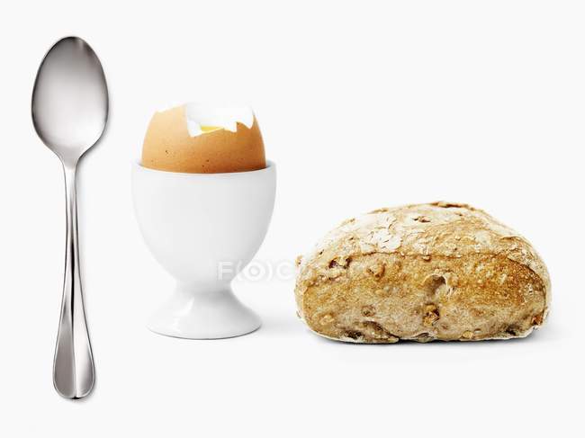 Spoon,bread and egg — Stock Photo