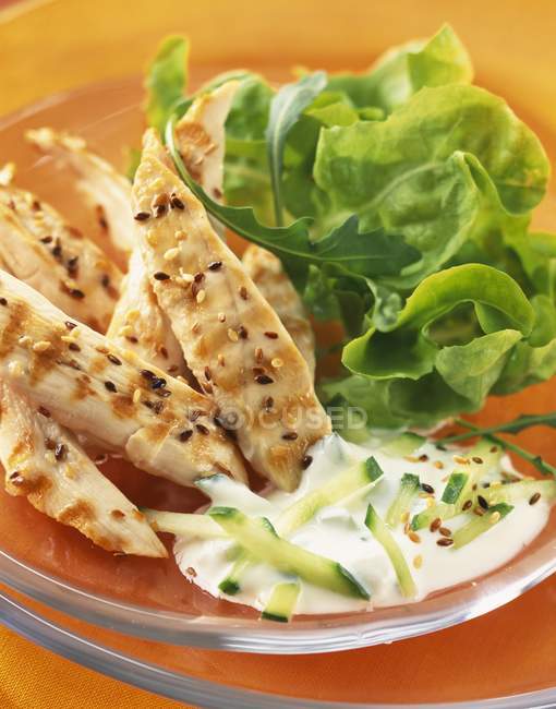 Gegrilltes Hühnchen mit Salat — Stockfoto
