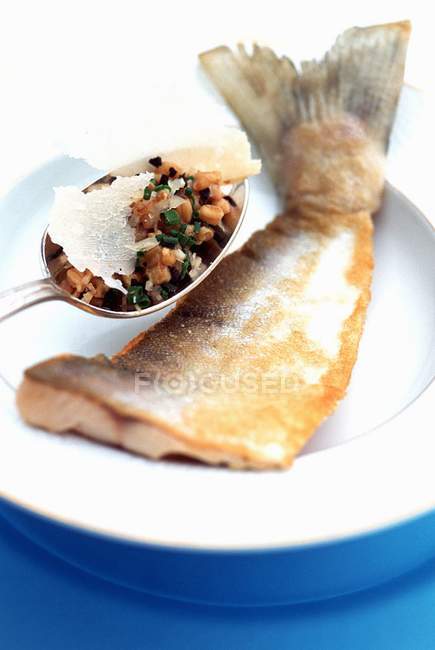 Fried Char with spelt risotto — Stock Photo