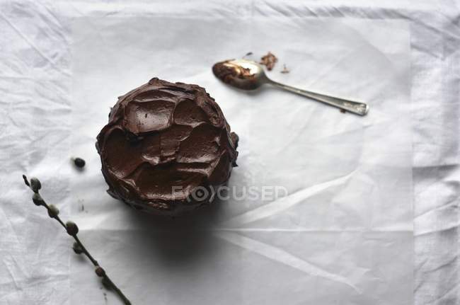 Cake with dark chocolate frosting — Stock Photo