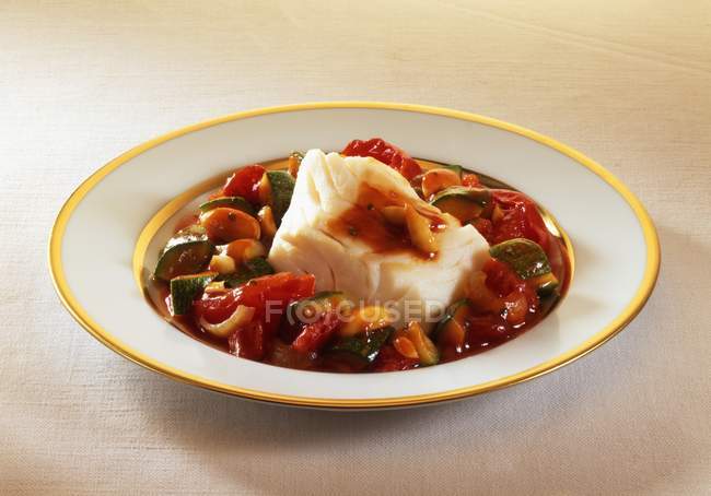 Stewed cod with ratatouille — Stock Photo