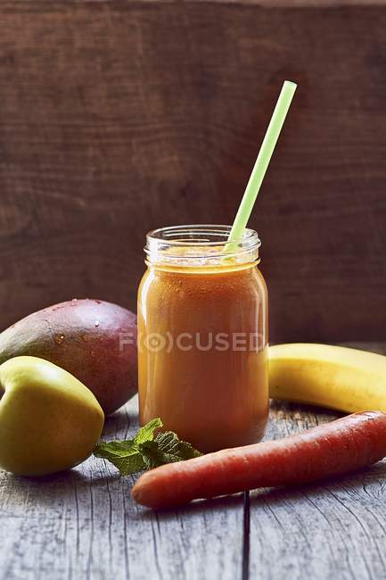 Banana Smoothie in jar — Stock Photo