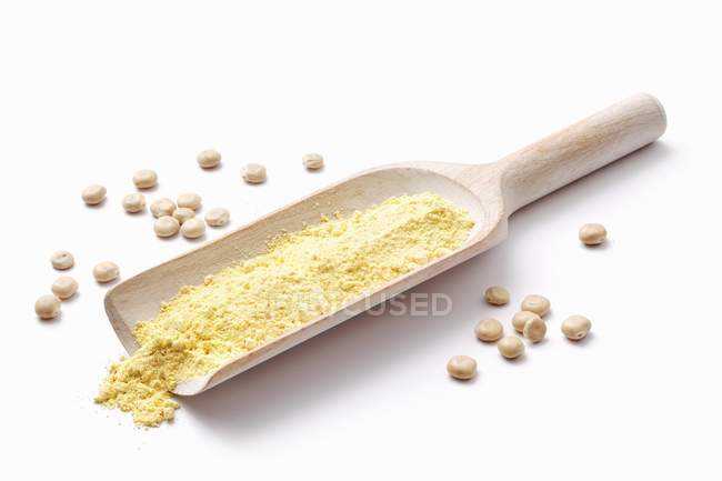 Lupin flour on a wooden scoop — Stock Photo