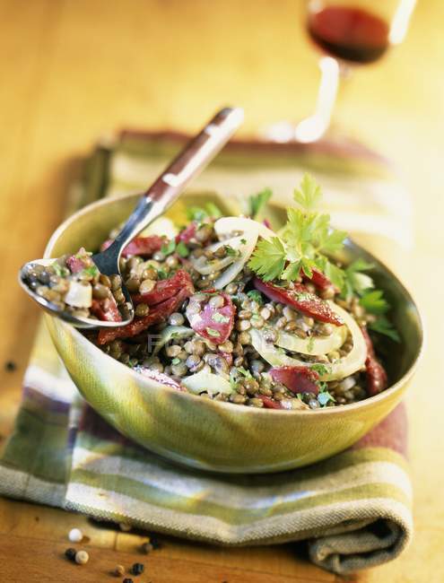 Linsen und Magen-Darm-Salat — Stockfoto
