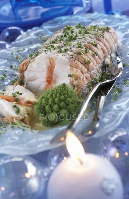 Monk fish stuffed with salmon — Stock Photo