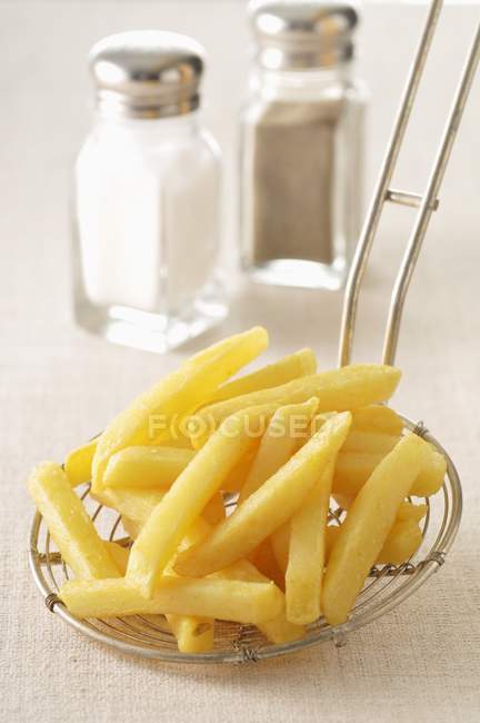 Batatas fritas em escumadeira — Fotografia de Stock