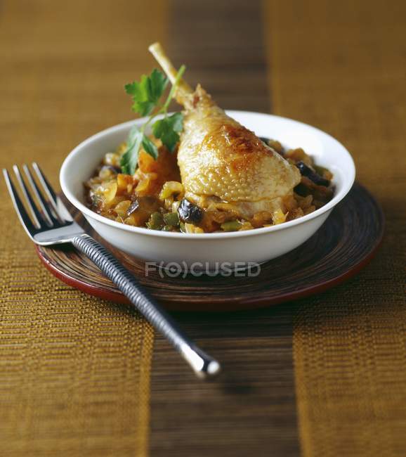 Roasted Chicken leg and ratatouille — Stock Photo