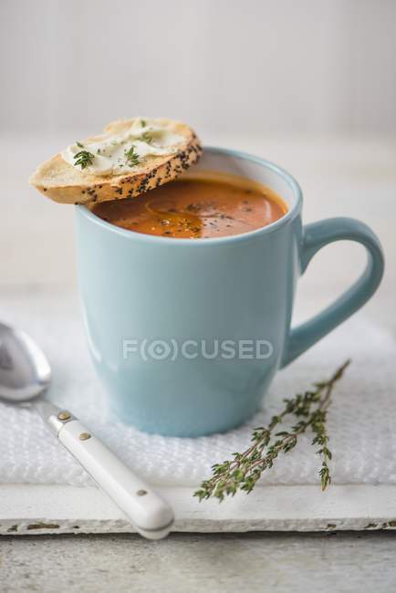 Sopa de tomate en taza - foto de stock