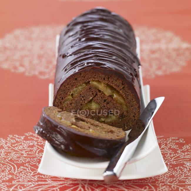 Bolo de chocolate e damasco — Fotografia de Stock