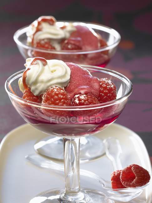 Raspberry sorbet in glasses — Stock Photo