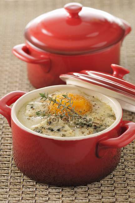 Coddled egg with roquefort — Stock Photo