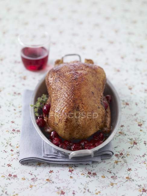 Roast duck with cherries — Stock Photo