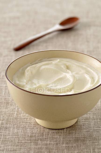 Closeup view of thick cream in a bowl — Stock Photo